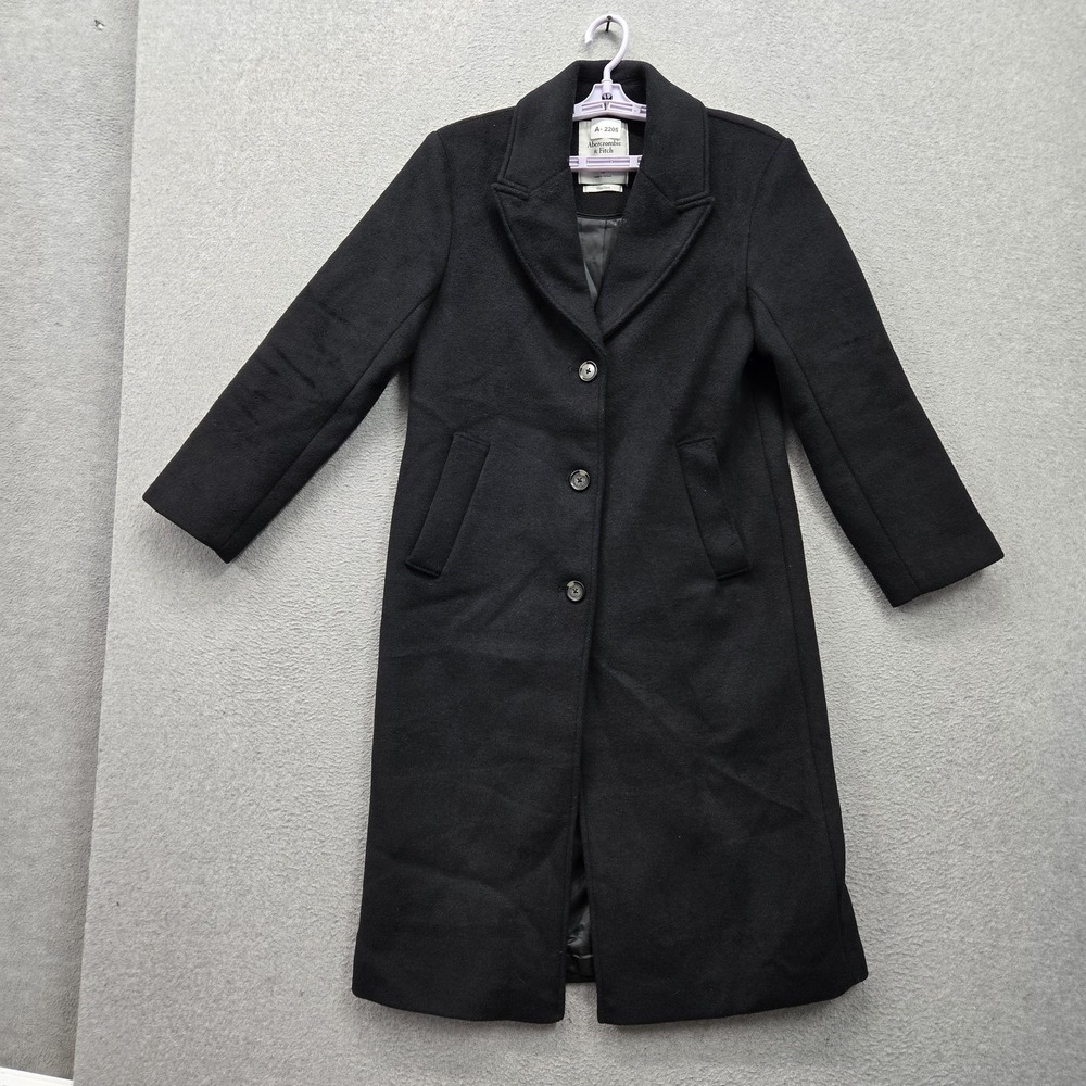 Abercrombie & Fitch Women Coat SP Black Overcoat Button Long Sleeve Lined